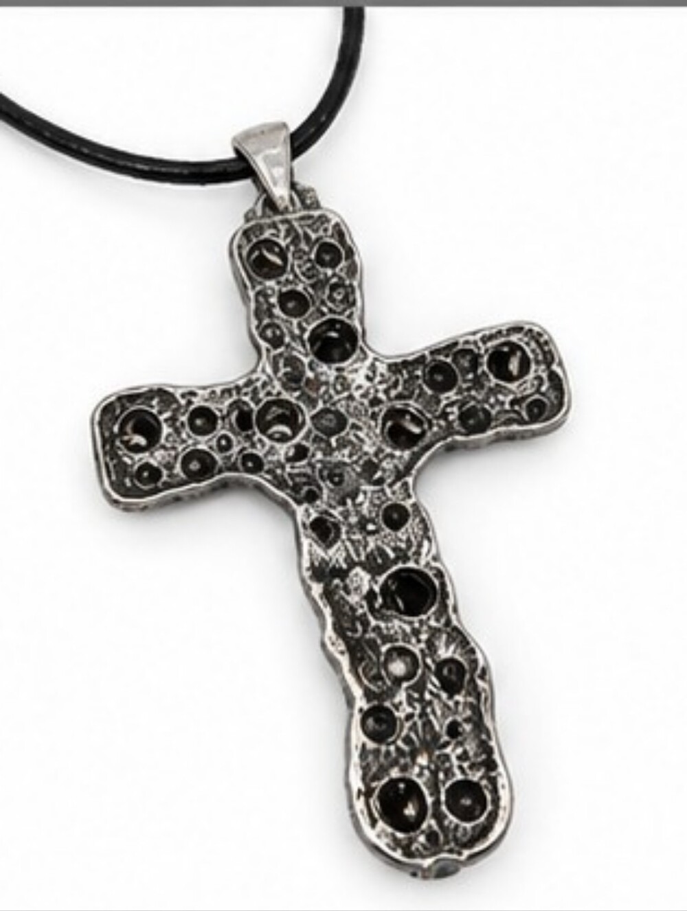 DaVinci Cross Necklace & Earrings Set NWT Silver Tone Rhinestone Black Cord Goth - Picture 7 of 8